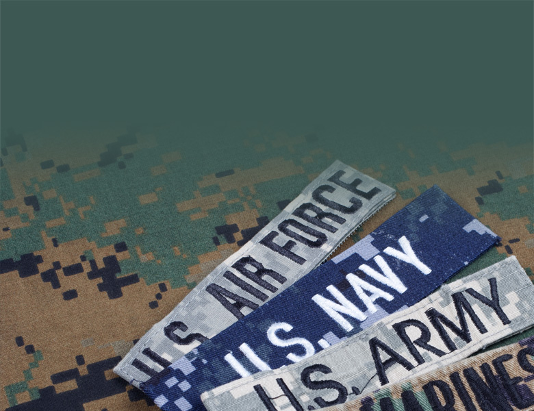 U.S. Air Force, Navy, Army, and Marine name tapes